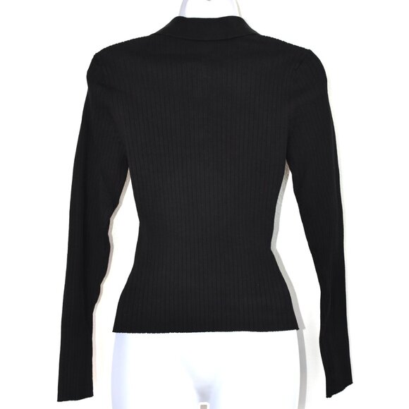 DKNY JEANS WOMEN NWT RIB COTTON BLEND KNIT BLACK POLO SWEATER. SIZE L - Picture 7 of 10